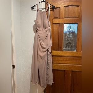 Taupe high neck chiffon maxi dress